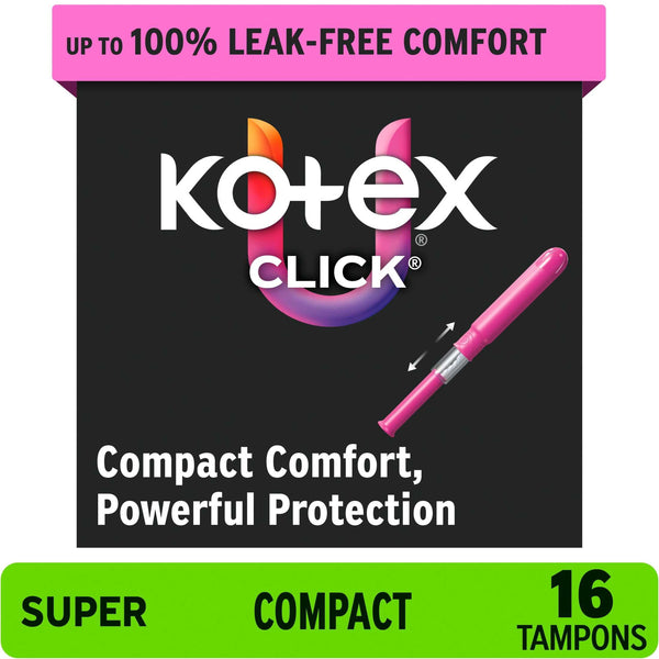 U by Kotex Click Compact Tampons, Super, Unscented, 16 Count