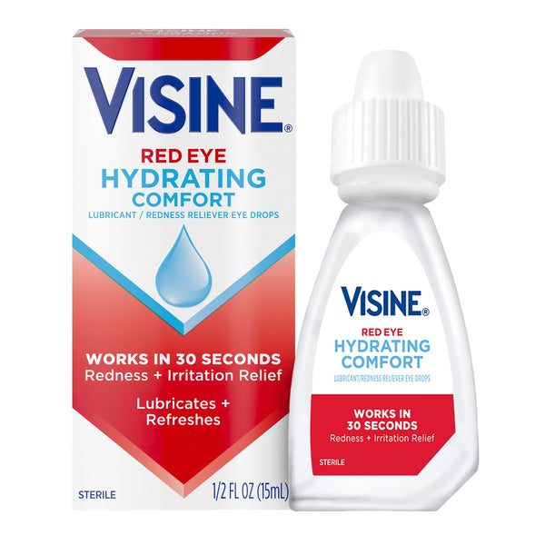 Visine Red Eye Hydrating Comfort Drops Work Fast for Redness or Dry Eyes, 0.5 fl oz