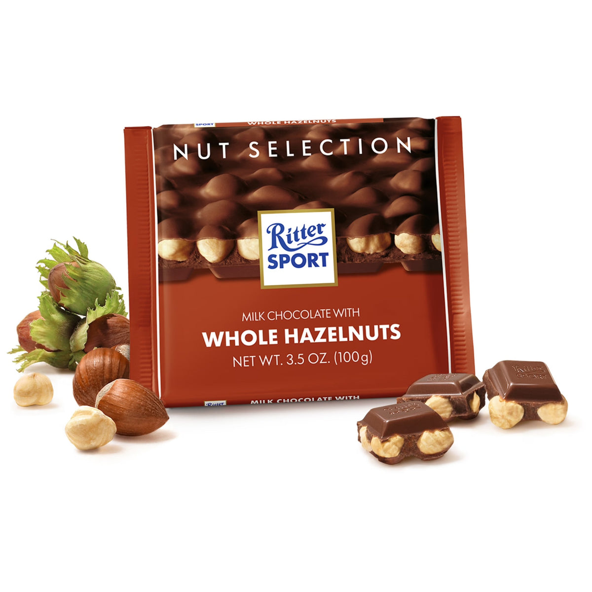 Ritter Sport Milk Chocolate Candy Bar with Crunchy Whole Hazelnuts – Authentic German Chocolate, Wrapped, 3.5 oz
