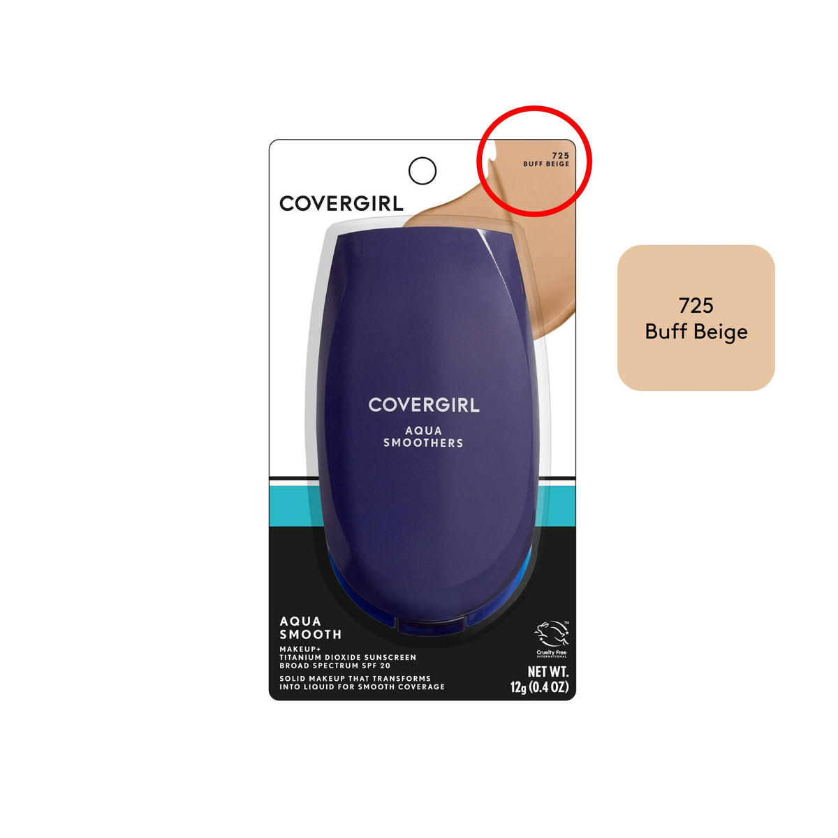 COVERGIRL Smoothers AquaSmooth Compact Foundation with SPF 20, Buff Beige 725, 0.4 oz