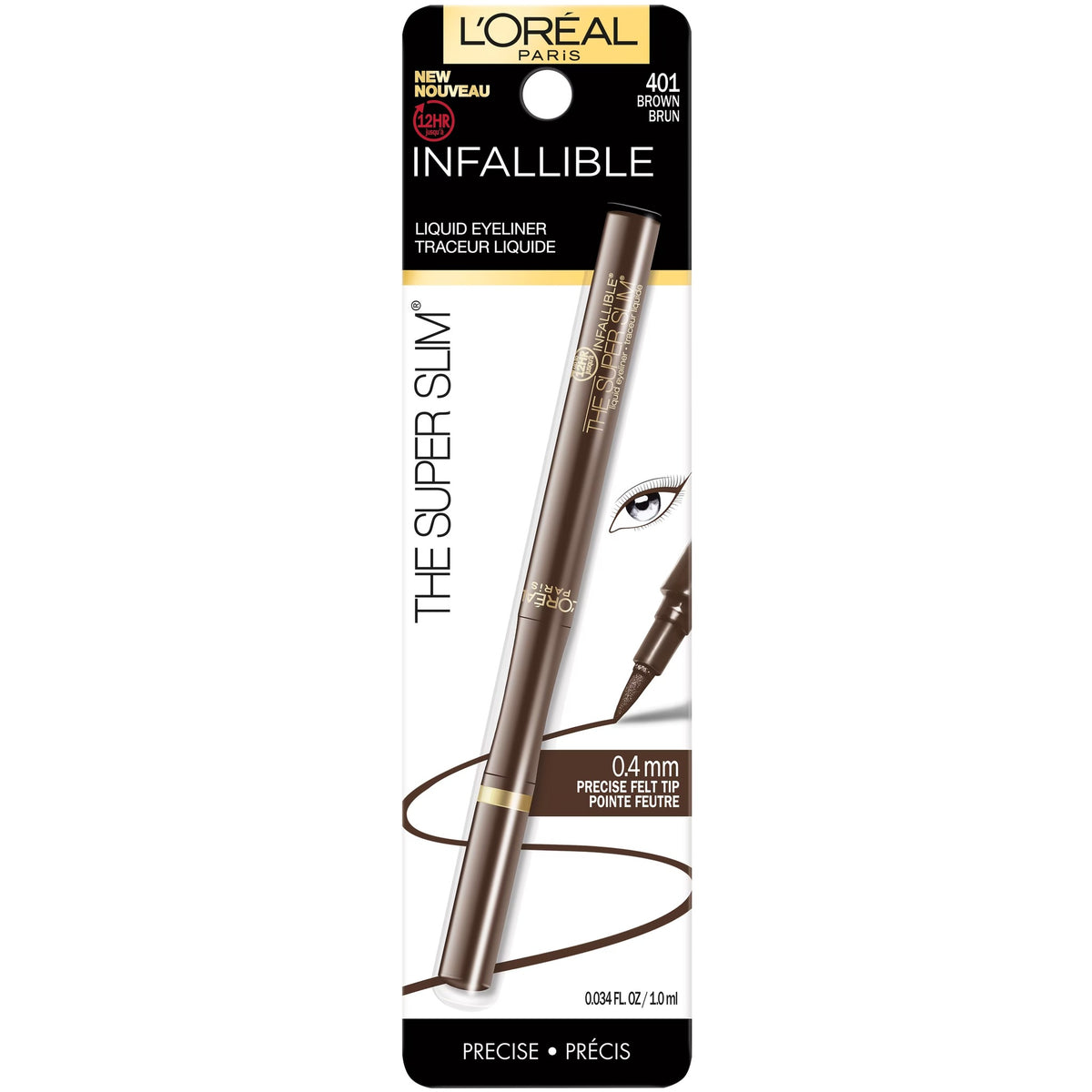 L'Oreal Paris Infallible Super Slim Eyeliner, Liquid, Long-Lasting, Brown, 0.4mm Fine Tip