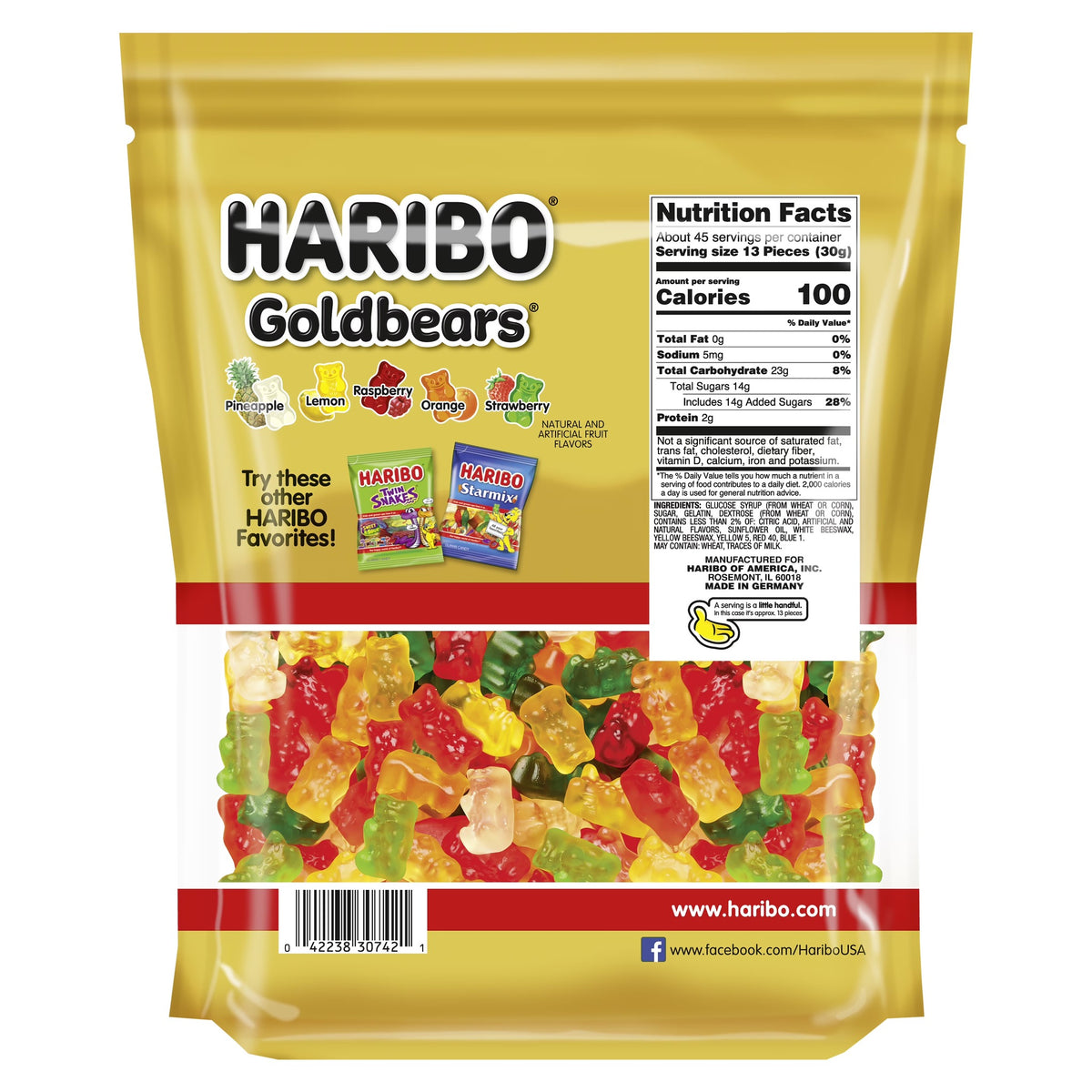 HARIBO Goldbears Gummy Bears Original Assorted Fruit Flavor Candy Gummies, 3lb, Bulk Party Size Bag