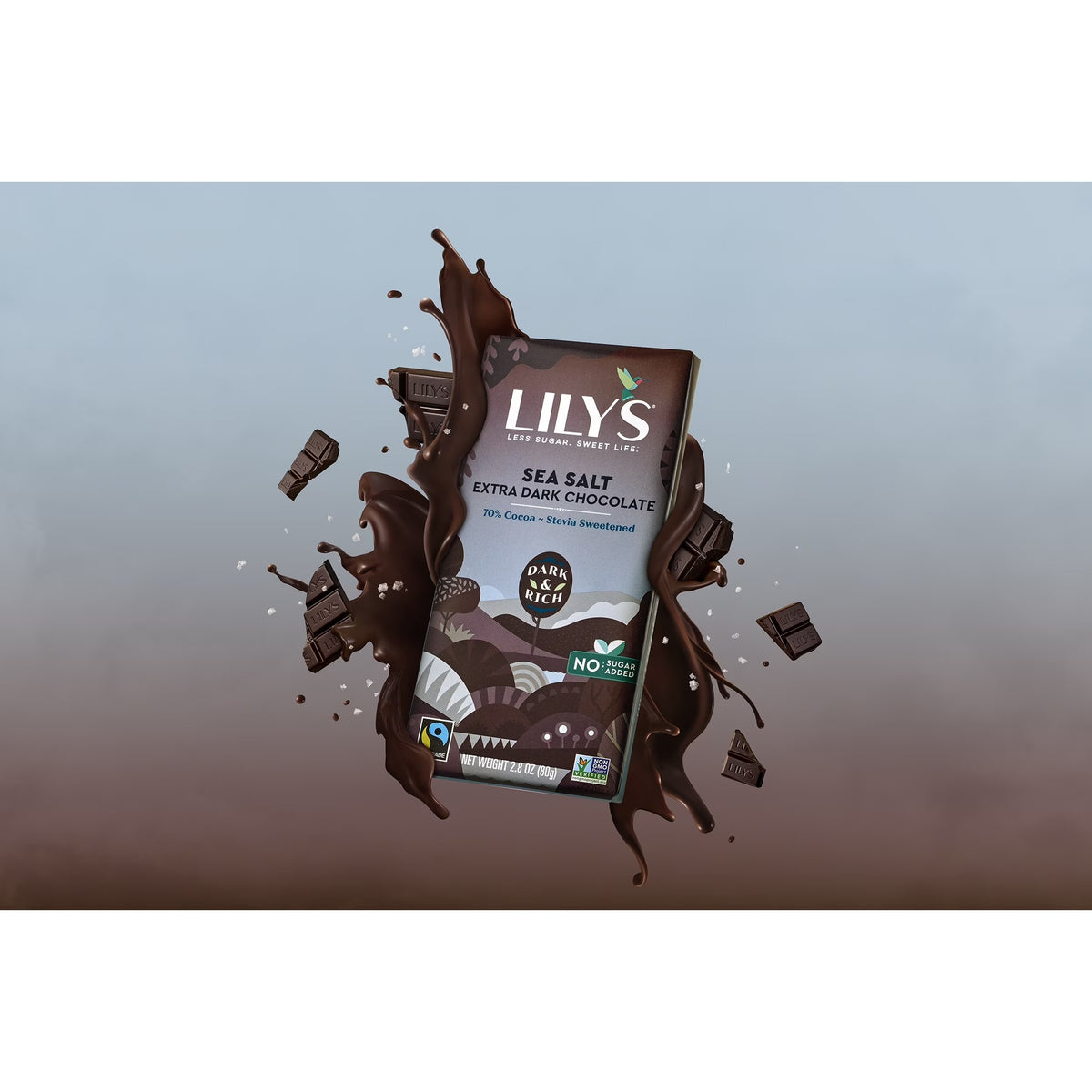 LILY'S Sea Salt Extra Dark Chocolate Style No Sugar Added, Gluten Free Sweets, Bar 2.8 oz