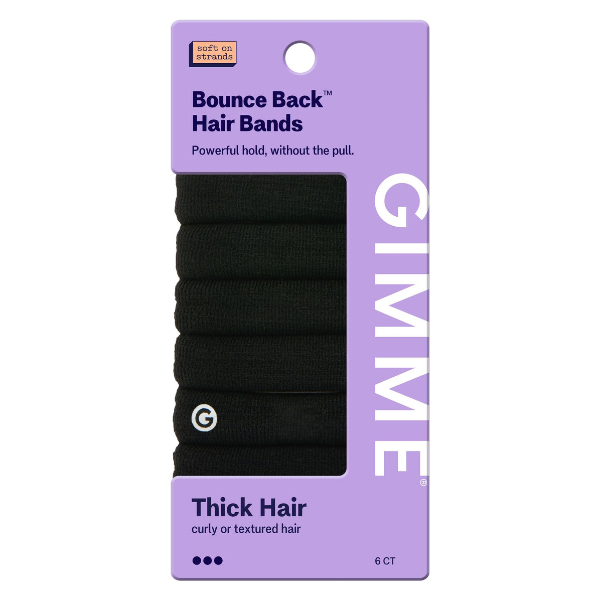 Gimme Beauty Seamless Extra Stretch Hair Ties for Thick Hair, Ponytail Holder, Black, 6 Count