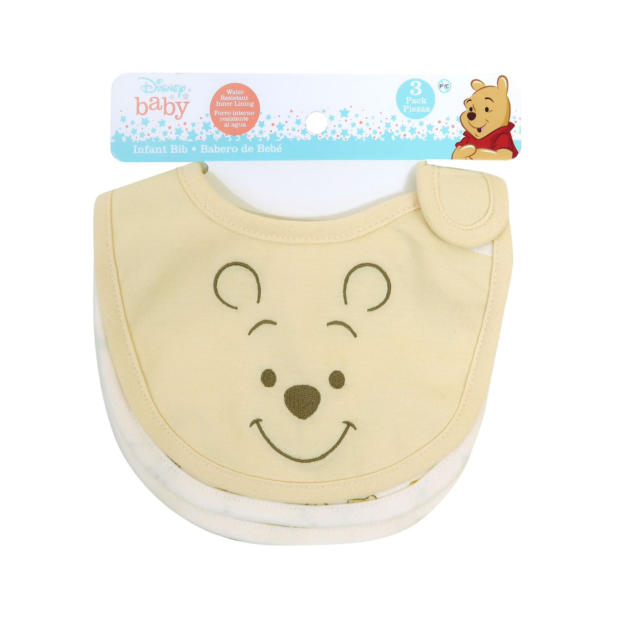 Disney Winnie the Pooh 3 Pack Newborn Side Closure Bibs