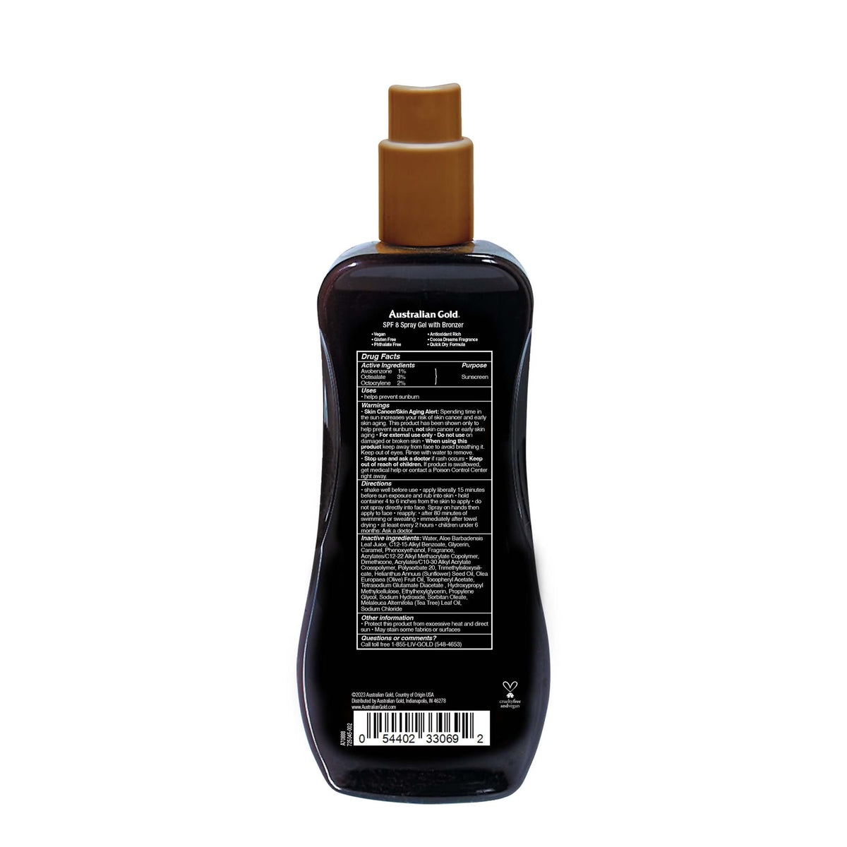 Australian Gold Spray Gel Sunscreen with Instant Bronzer, SPF 8