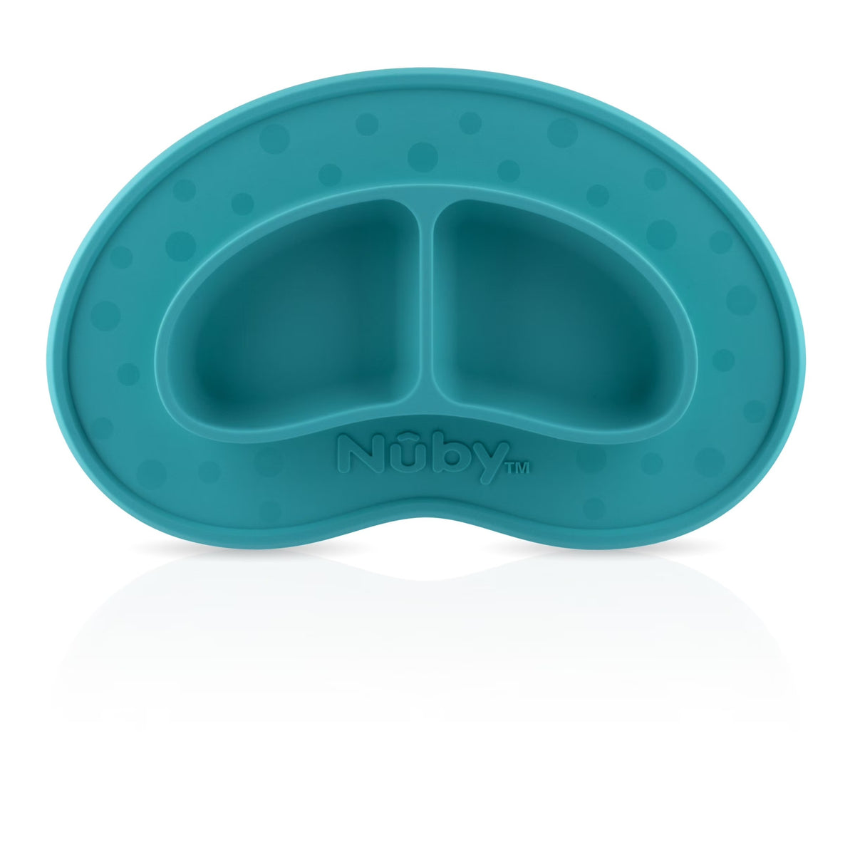 Nuby Sure Grip Silicone Miracle Mat 2-Section Oval Plate, Aqua Blue