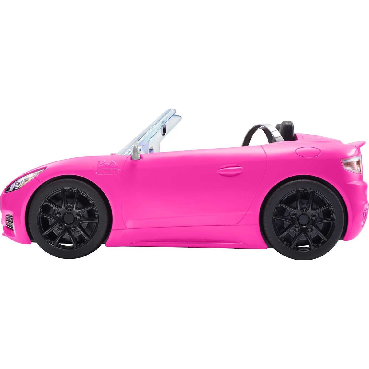 Barbie Convertible Toy Car, Bright Pink with Seatbelts and Rolling Wheels (Seats 2 Dolls), Toy for 3 Years and Up