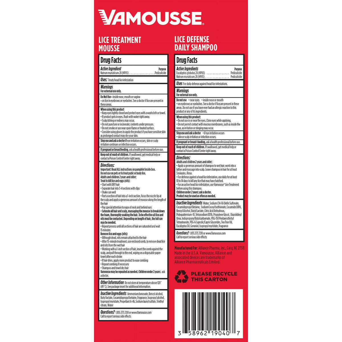 Vamousse Complete Lice Kit with Treatment Mousse, Daily Shampoo & Lice Comb, 6 oz