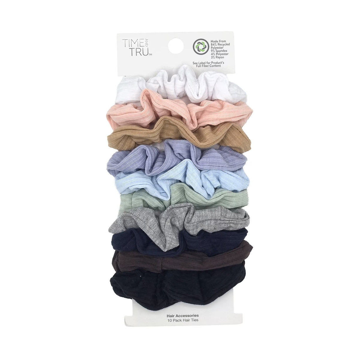 Time and Tru Women's Ribbed Hair Ties, 10-Pack, Multi-Color Ribbed