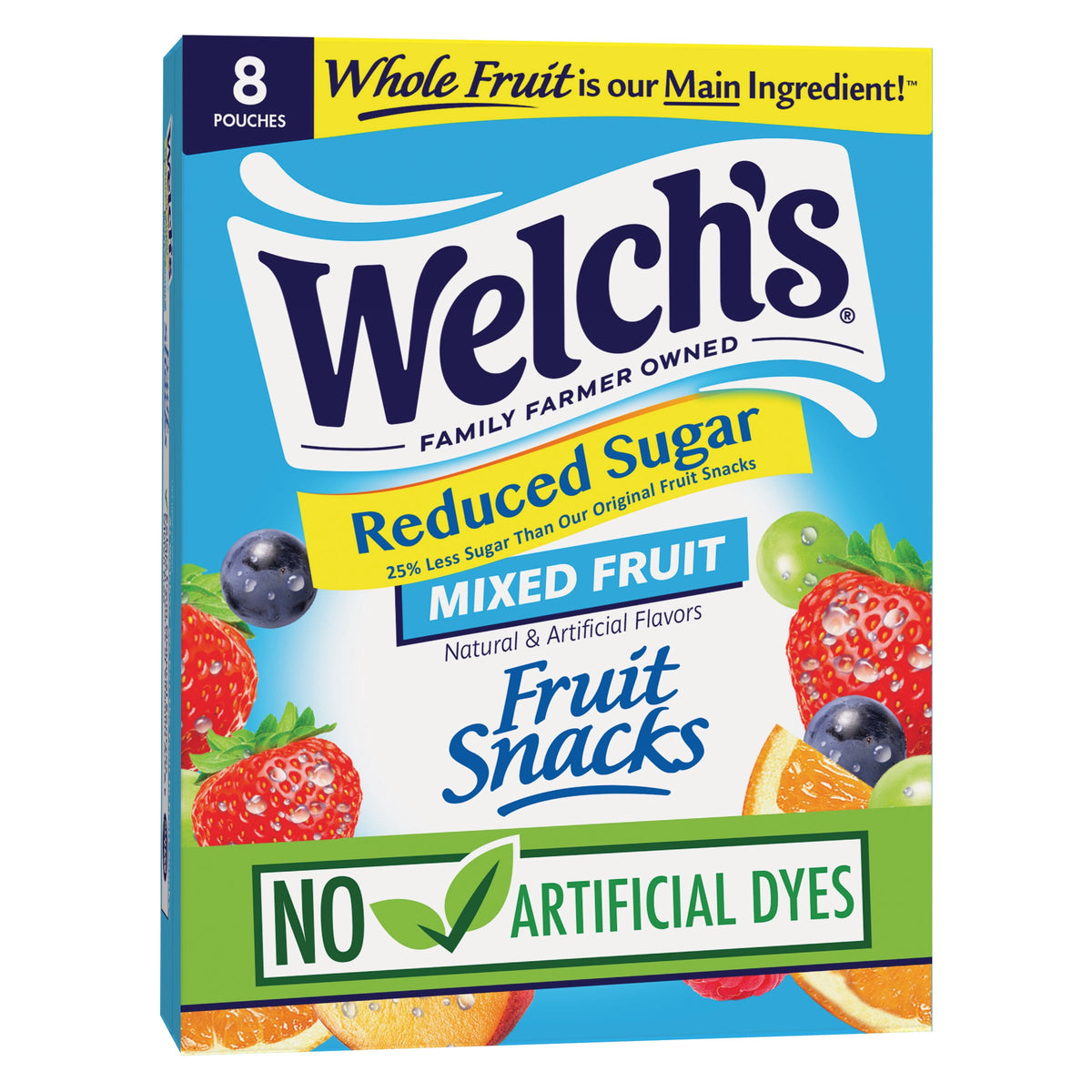 Welch's Fruit Snacks, Mixed Fruit, Reduced Sugar, Soft Kids Snacks, 0.8 oz, 8 Count