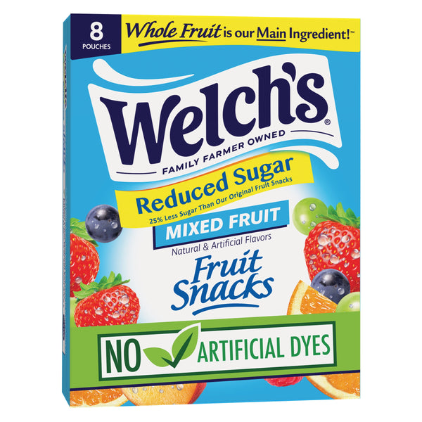 Welch's Fruit Snacks, Mixed Fruit, Reduced Sugar, Soft Kids Snacks, 0.8 oz, 8 Count
