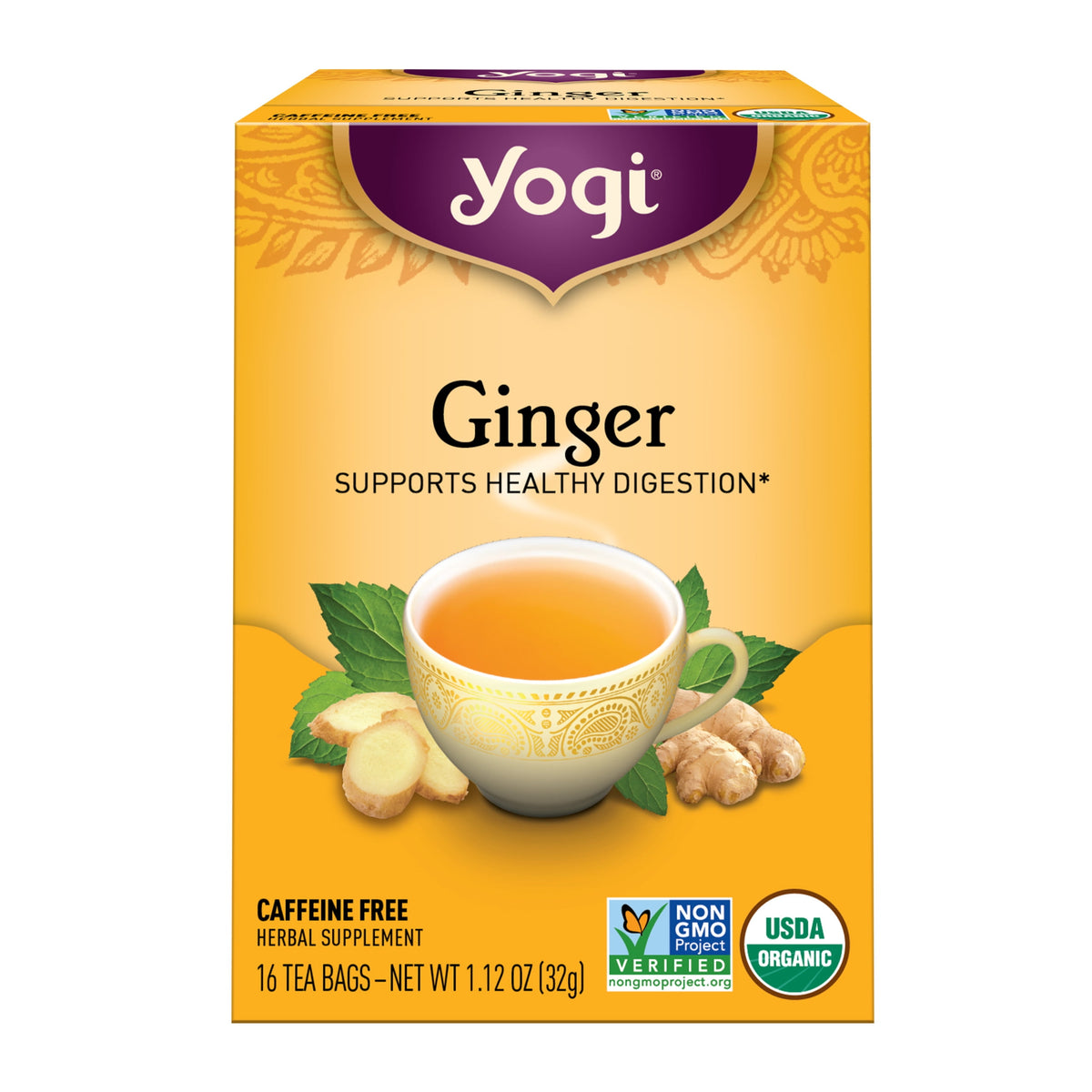 Yogi Ginger, Caffeine-Free,  Organic Herbal Wellness Tea Bags, 16 Count