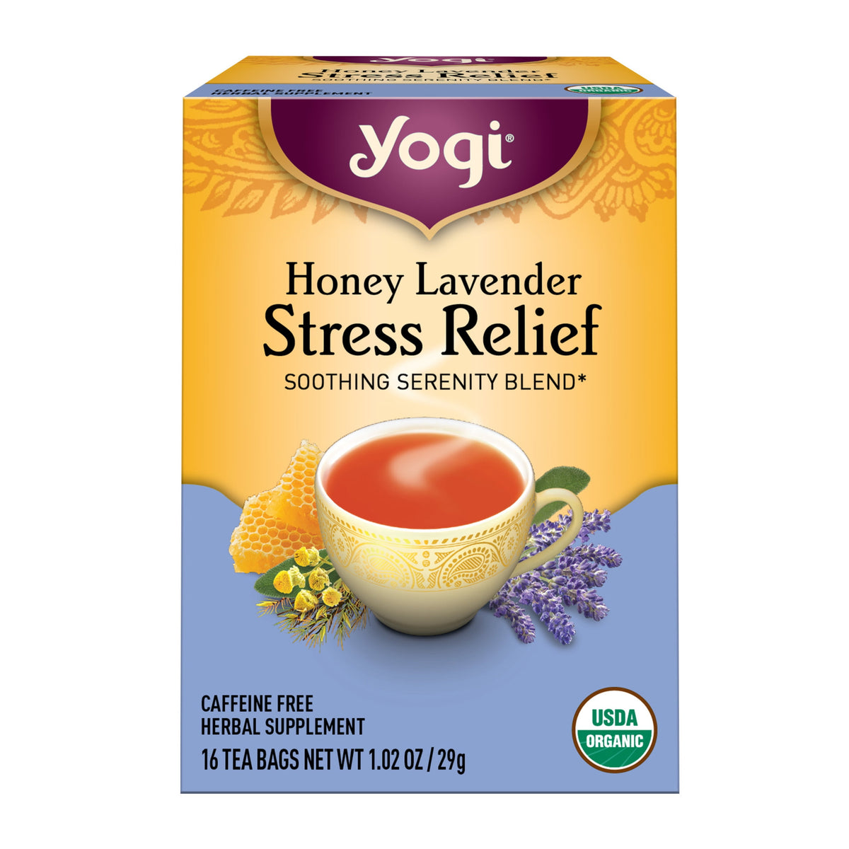 Yogi Honey Lavender Stress Relief, Organic Herbal Wellness Tea Bags, 16 Count