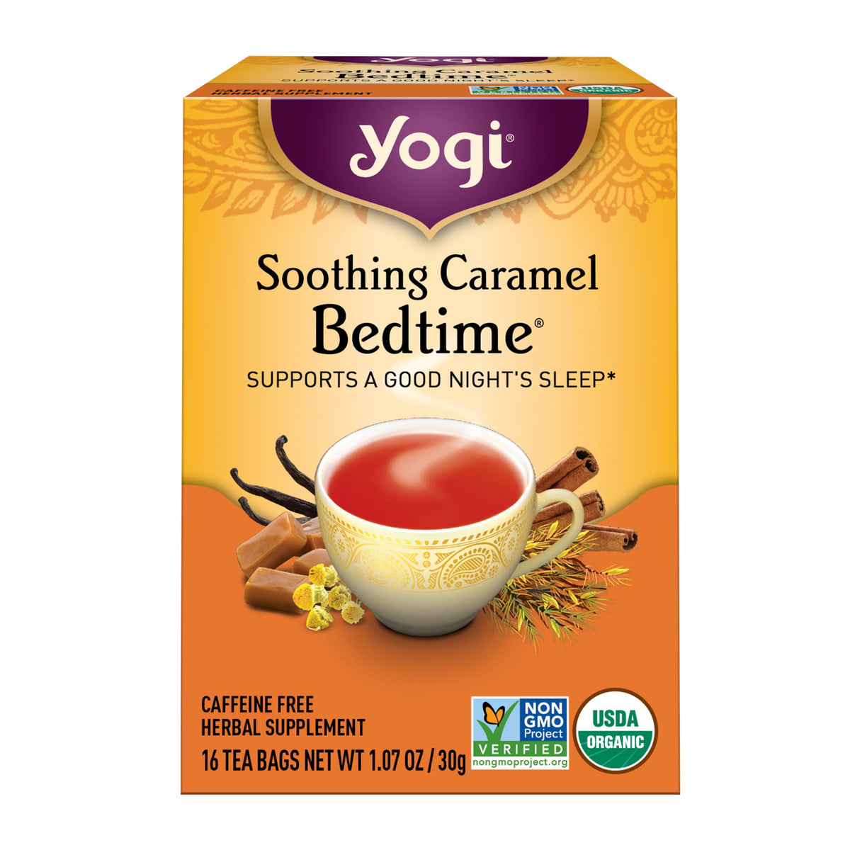 Yogi Soothing Caramel Bedtime, Organic Herbal Wellness Tea Bags, 16 Count