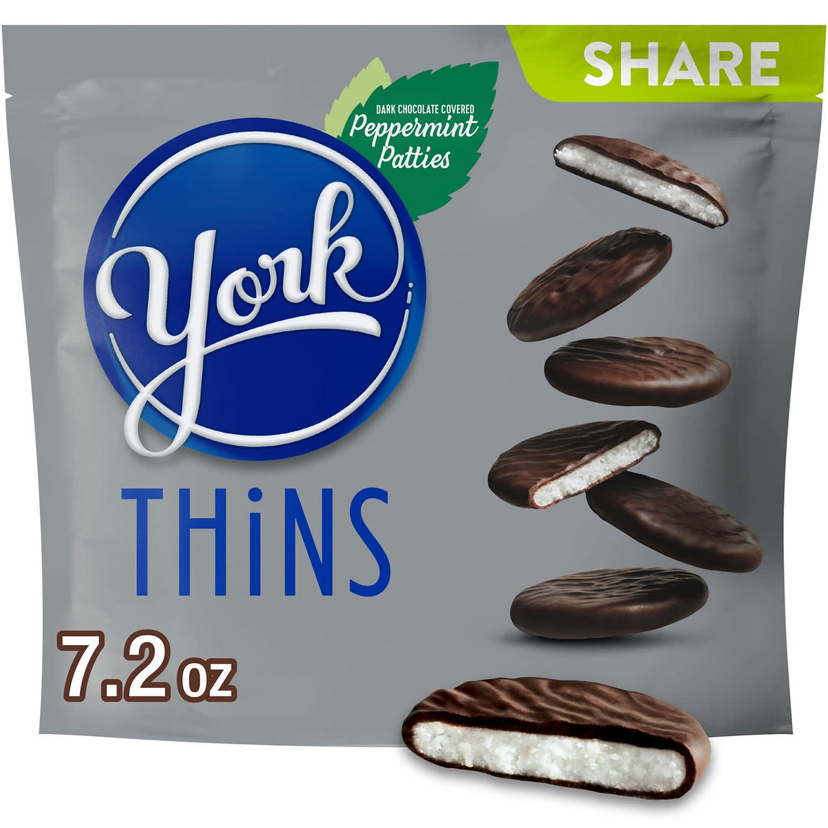 York Thins Dark Chocolate Peppermint Patties, Candy Share Pack, 7.2 oz