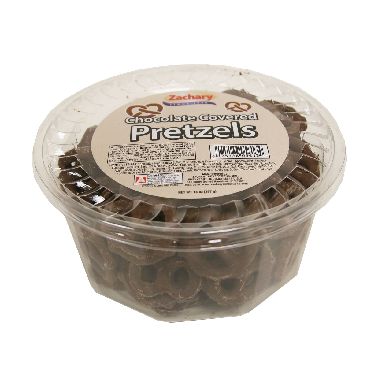 Zachary Real Milk Chocolate Covered Pretzels Snack, 14 oz. Tub
