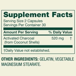 Spring Valley Activated Charcoal Dietary Supplement Capsules for General Wellness, 520 mg, 60 Count
