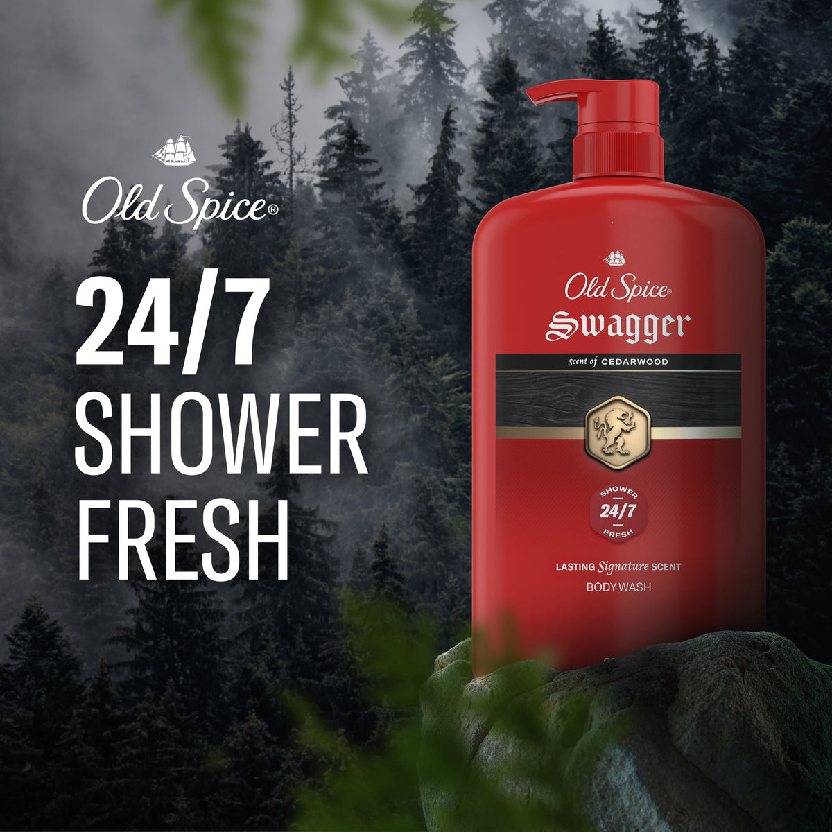 Old Spice Body Wash for Men, 24/7 Shower Fresh, Swagger Cedarwood, 33.4 fl oz