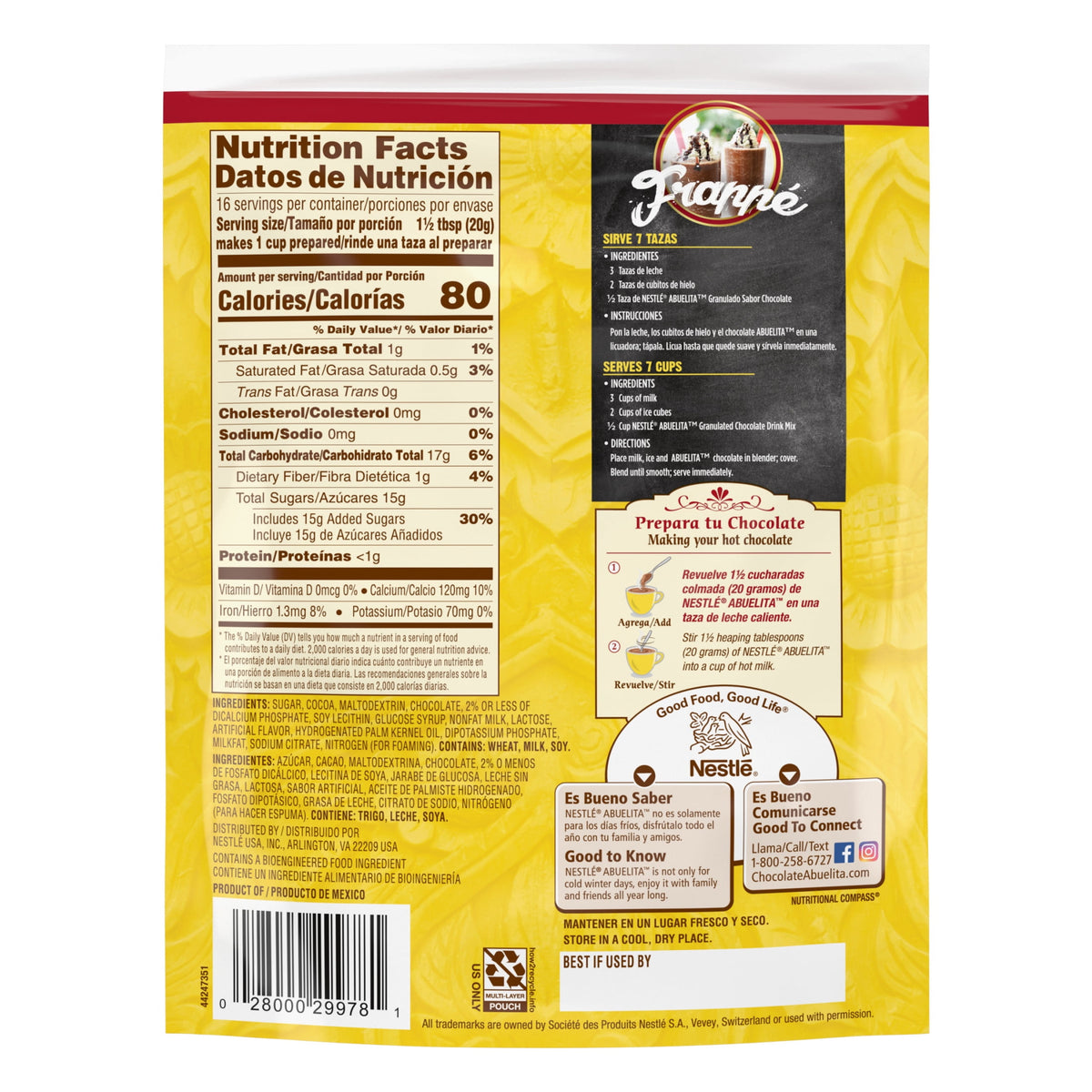 Nestle Abuelita Mexican Style Instant Hot Chocolate Cinco de Mayo Food Drink Mix, 11.287 oz, 16 Pack, Resealable Bag​