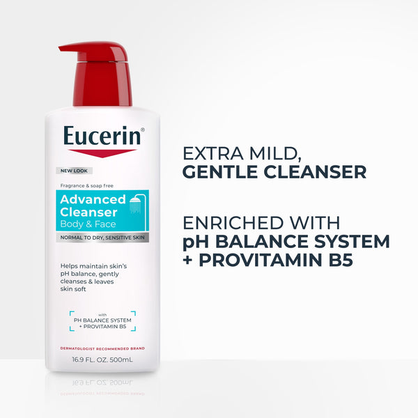 Eucerin Advanced Repair Cleansing Body and Face Cleanser for Normal to Dry, Sensitive Skin, 16.9 fl oz Bottle