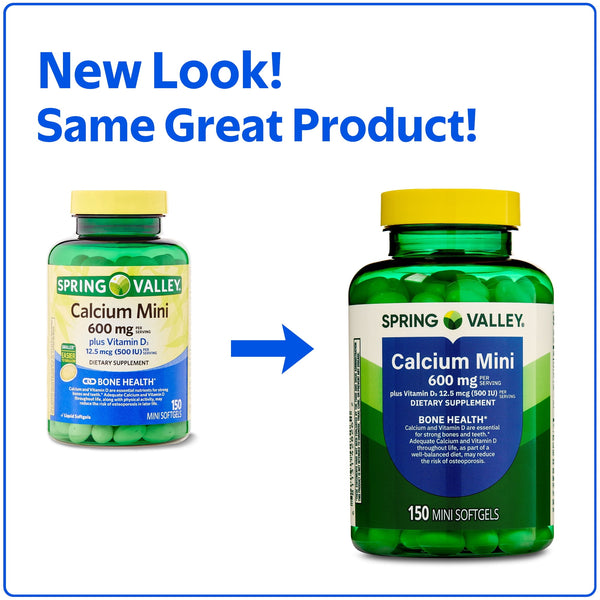 Spring Valley Calcium Plus Vitamin D3, Dietary Supplement, 150 Mini Softgels