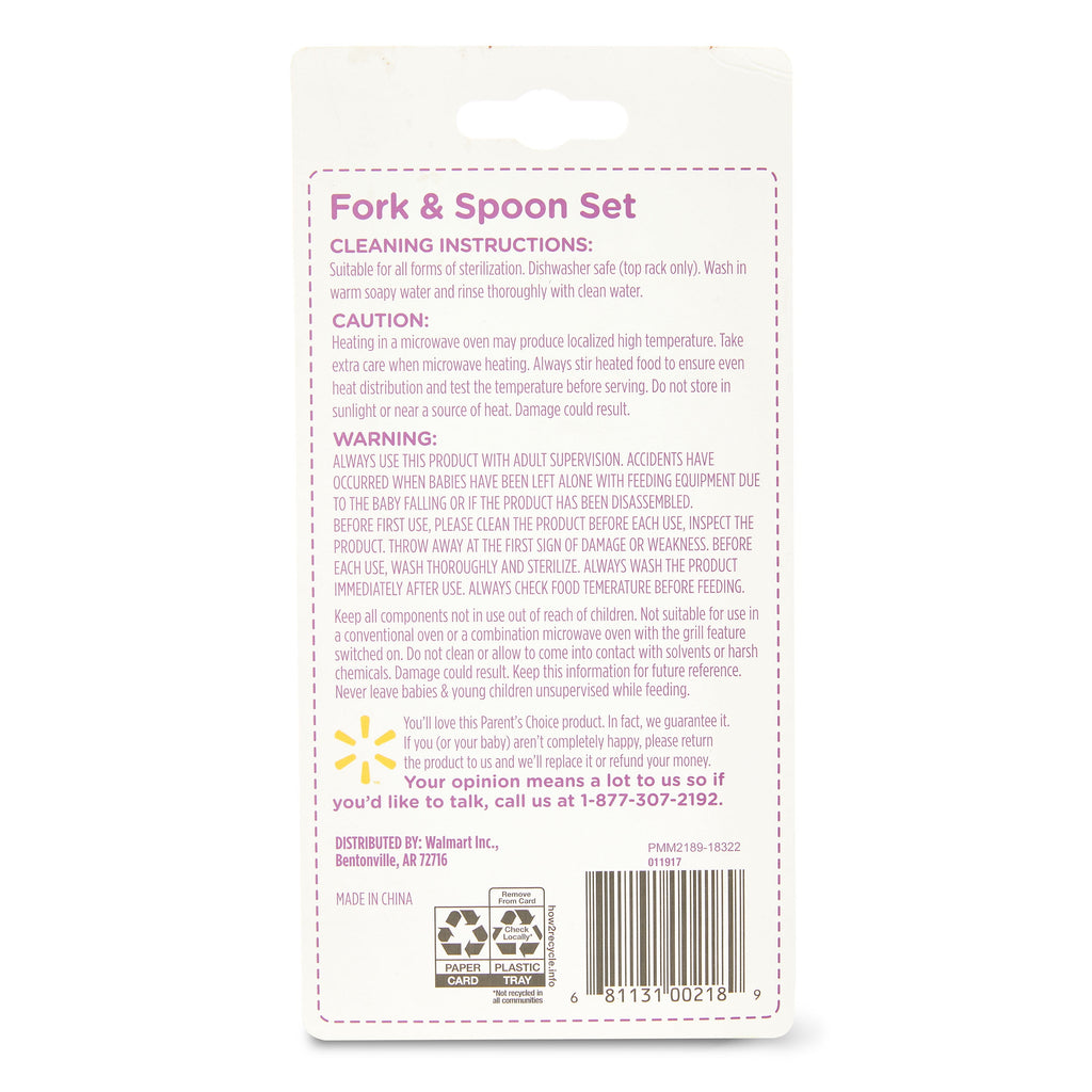 Parent's Choice Baby Feeding Fork & Spoon Set, Multicolor, 9+ Months, 10 Count
