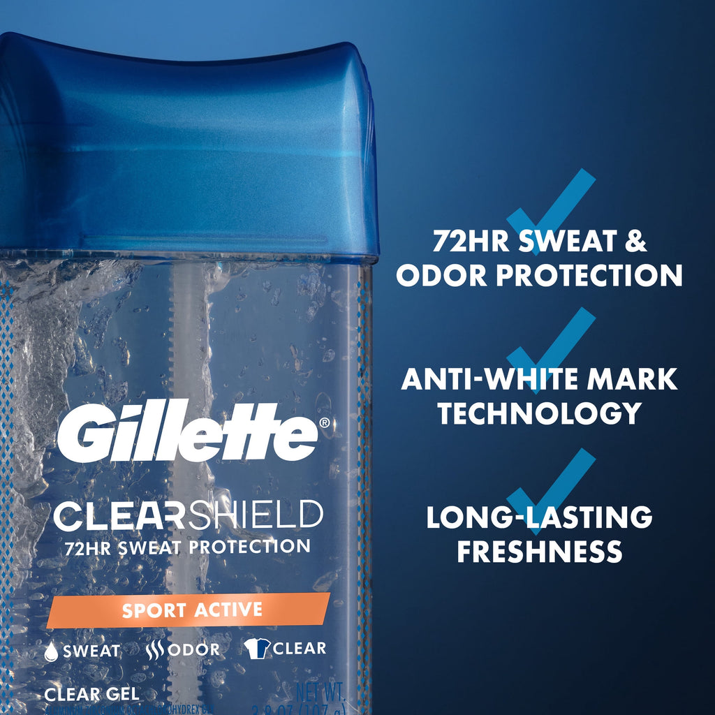 Gillette Antiperspirant Deodorant for Men, Clear Gel Sport Active Twin Pack, 3.8 oz