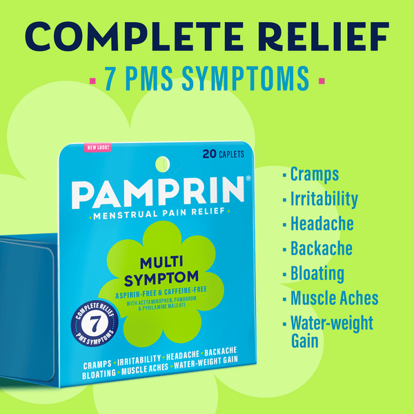 Pamprin Maximum Strength Multi-Symptom Menstrual Pain Relief Caplets, 20 Ct