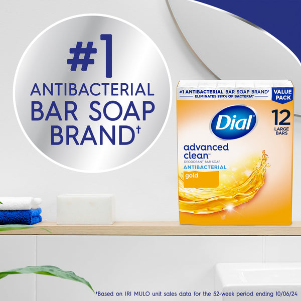 Dial Gold Antibacterial Deodorant Bar Soap, Advanced Clean Deep Cleanse Bar, 4 oz, 12 Bars