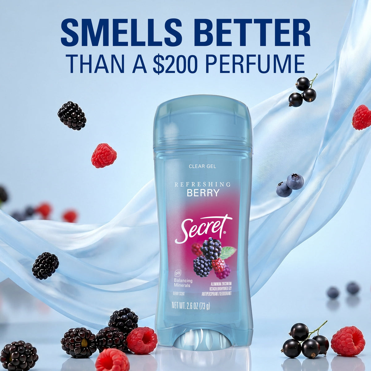 Secret Antiperspirant and Deodorant for Women, Fresh Clear Gel, Berry Scent, 2.6 oz, Twin Pack