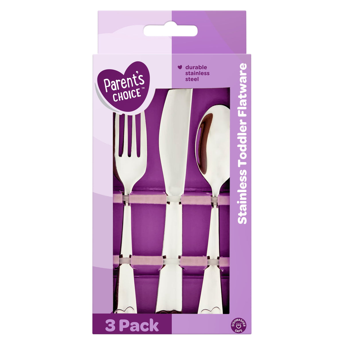 Parent's Choice Premium Stainless Steel Toddler Flatware, Silver Tableware, 3 Piece Set