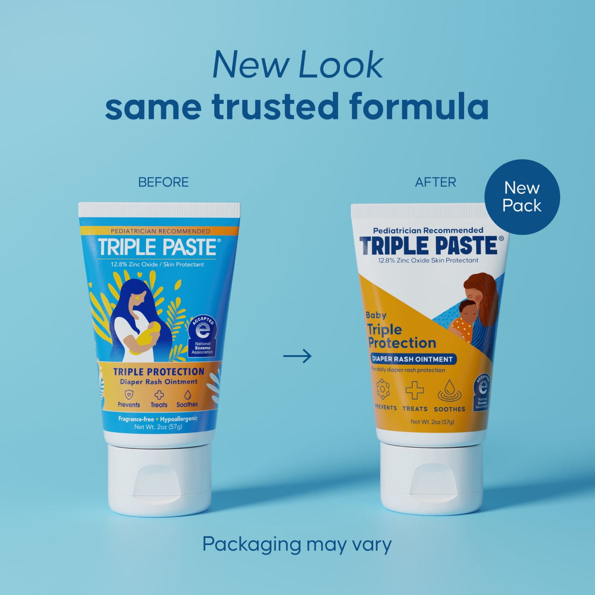 Triple Paste Diaper Rash Cream, Hypoallergenic Medicated Ointment for Babies, Overnight and Daily Protection, 2 oz