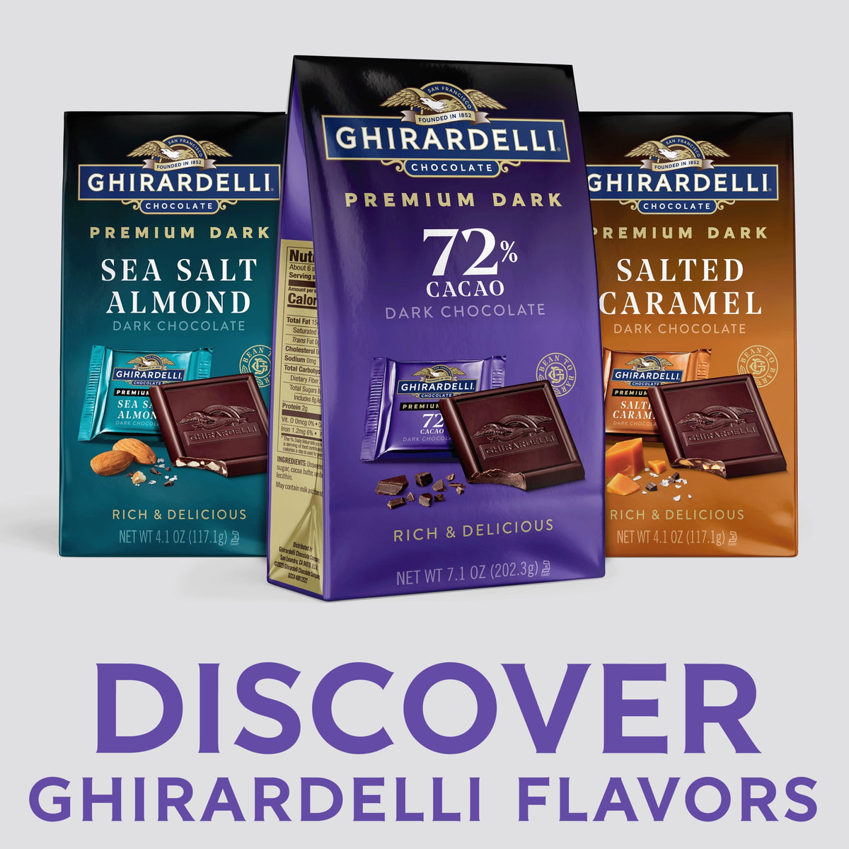 GHIRARDELLI PREMIUM DARK 72% Cacao Dark Chocolate SQUARES, 7.1 oz Bag