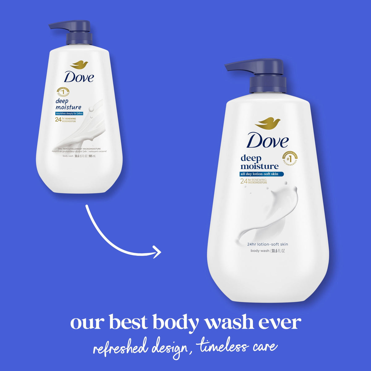 Dove Body Wash with Pump for 24hr Lotion-Soft Skin Deep Moisture Moisturizing Skin Cleanser with No Sulfates No Parabens, 30.6 fl oz