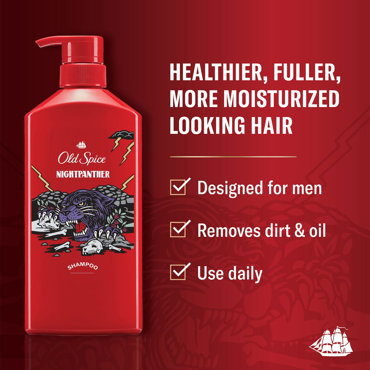 Old Spice Night panther Shampoo for Men, Healthier, Fuller, More Moisturized Looking Hair, 21.9 oz