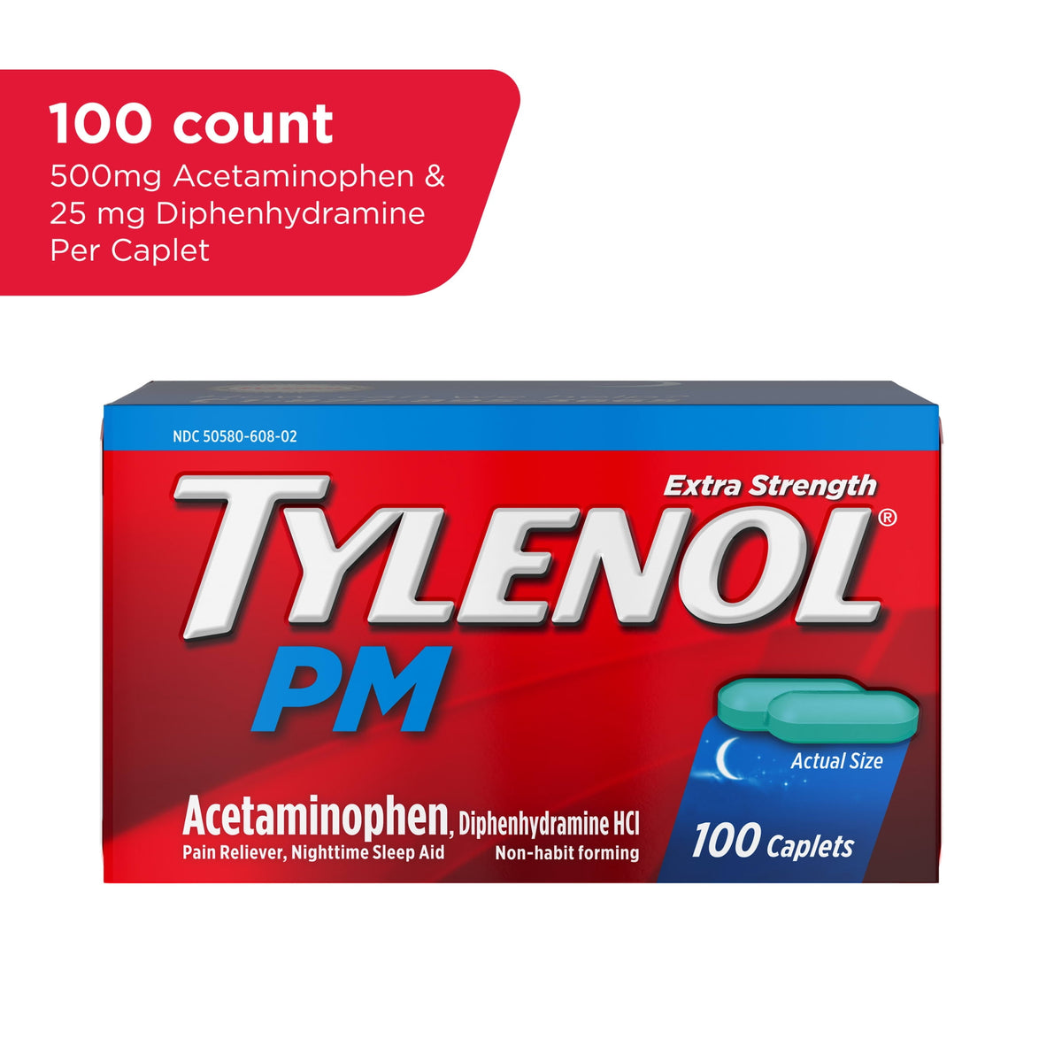 Tylenol PM Extra Strength Pain Reliever & Sleep Aid Caplets, 100 Count