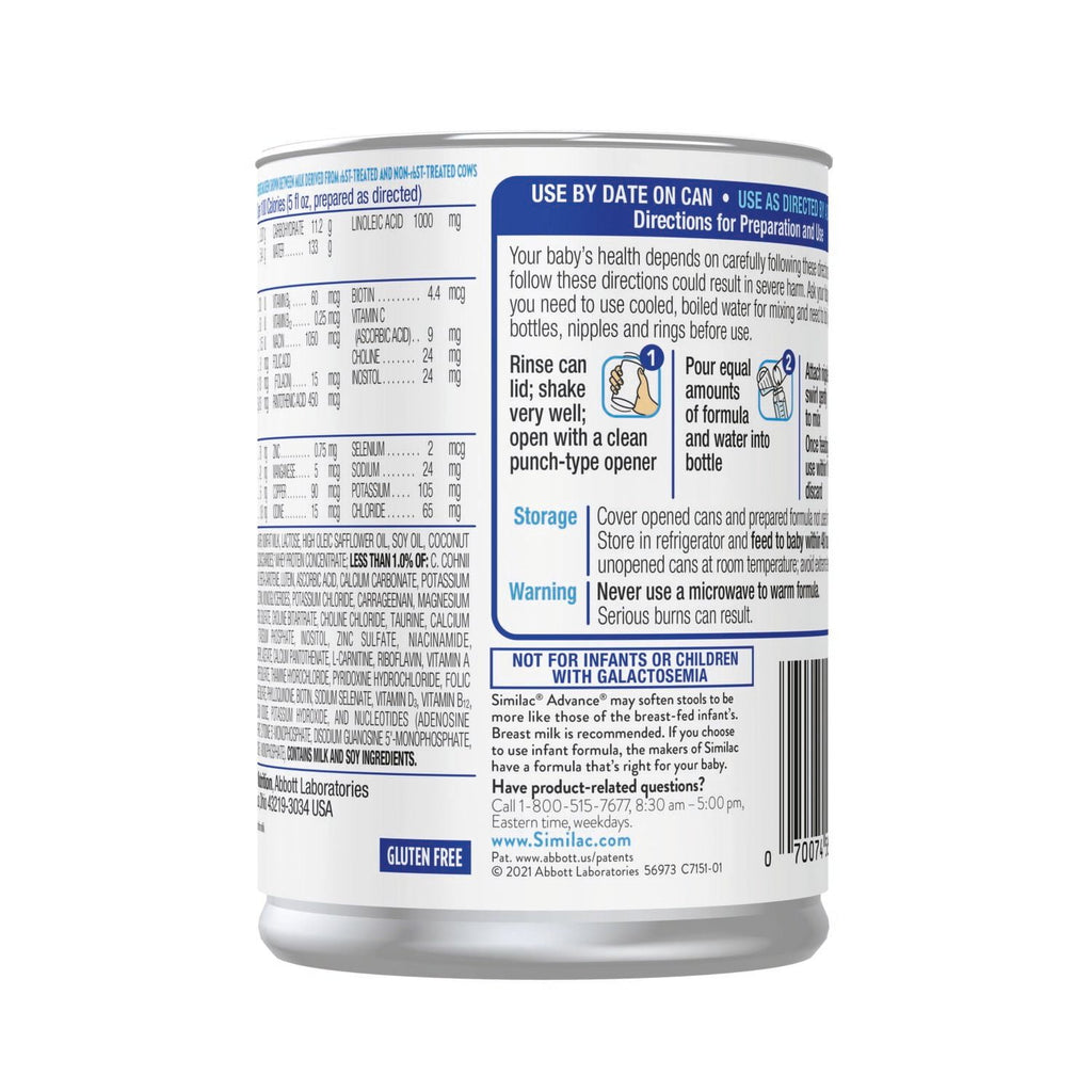 Similac Advance Concentrated Liquid Baby Formula With Iron, Has DHA & Lutein, 13-fl-oz Can