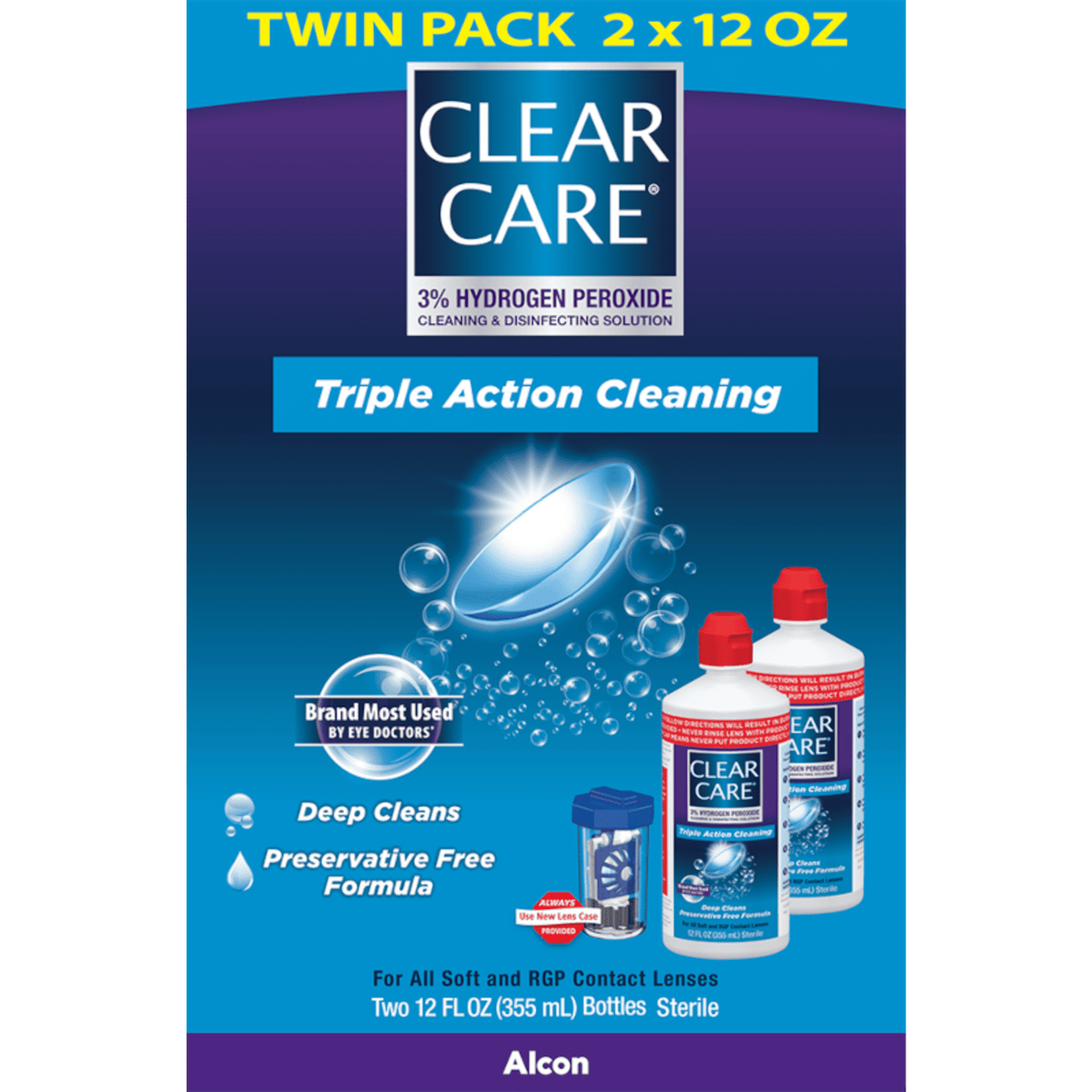 CLEAR CARE Cleaning & Disinfecting Contact Lens Solution with Lens Case, 12 fl oz, 2 Pack