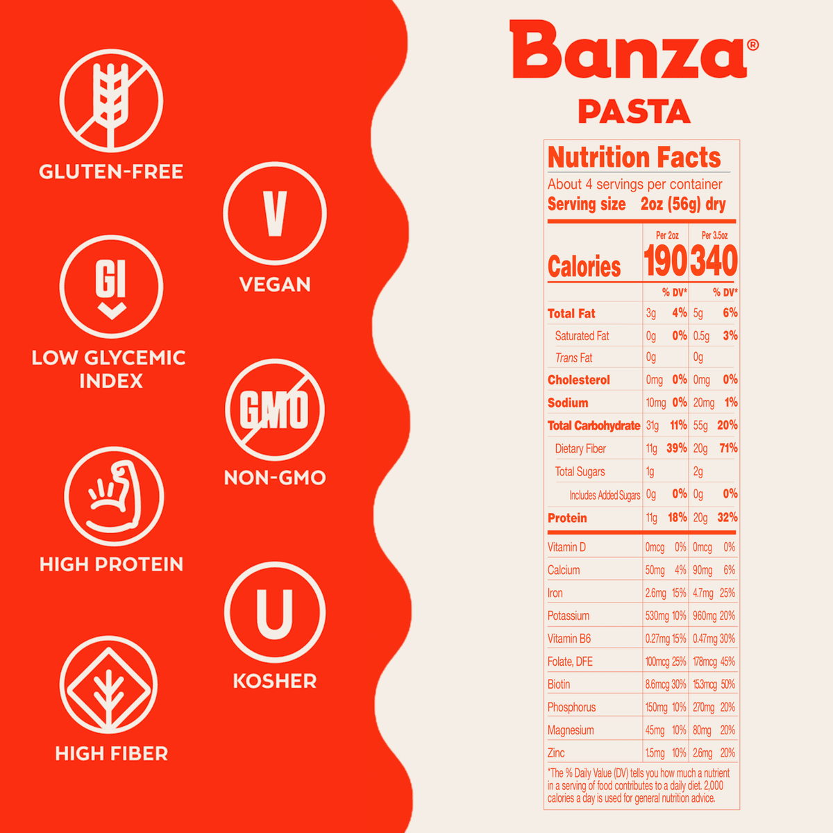 Banza Elbows Pasta from Chickpeas - Gluten Free, High Protein, and Lower Carb Protein Noodles, 8oz
