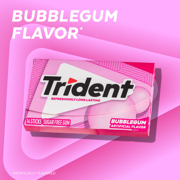 Trident Sugar Free Gum, Bubblegum, 3 Packs of 14 Pieces (42 Total Pieces)