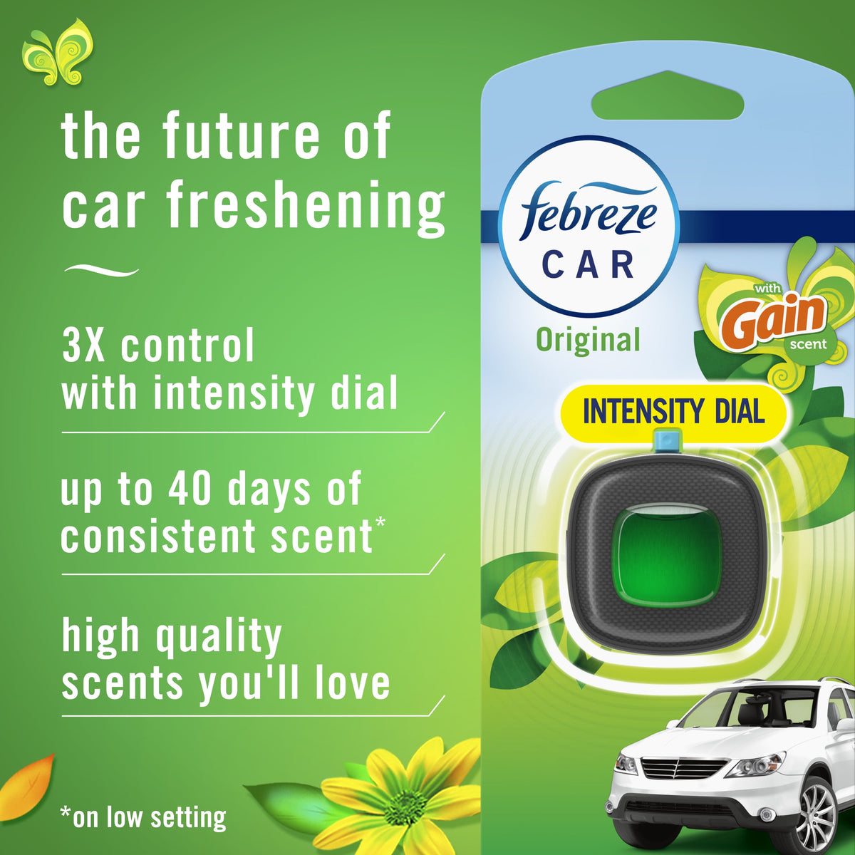 Febreze Car Air Freshener, Odor-Fighting Car Vent Clip, Gain Original, 3 Count