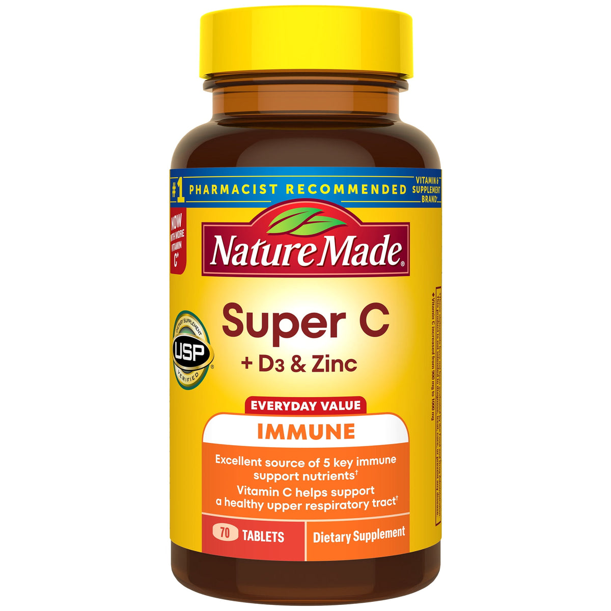 Nature Made Super C Tablets for Immune Support with Vitamin D3 and Zinc, 70 Count
