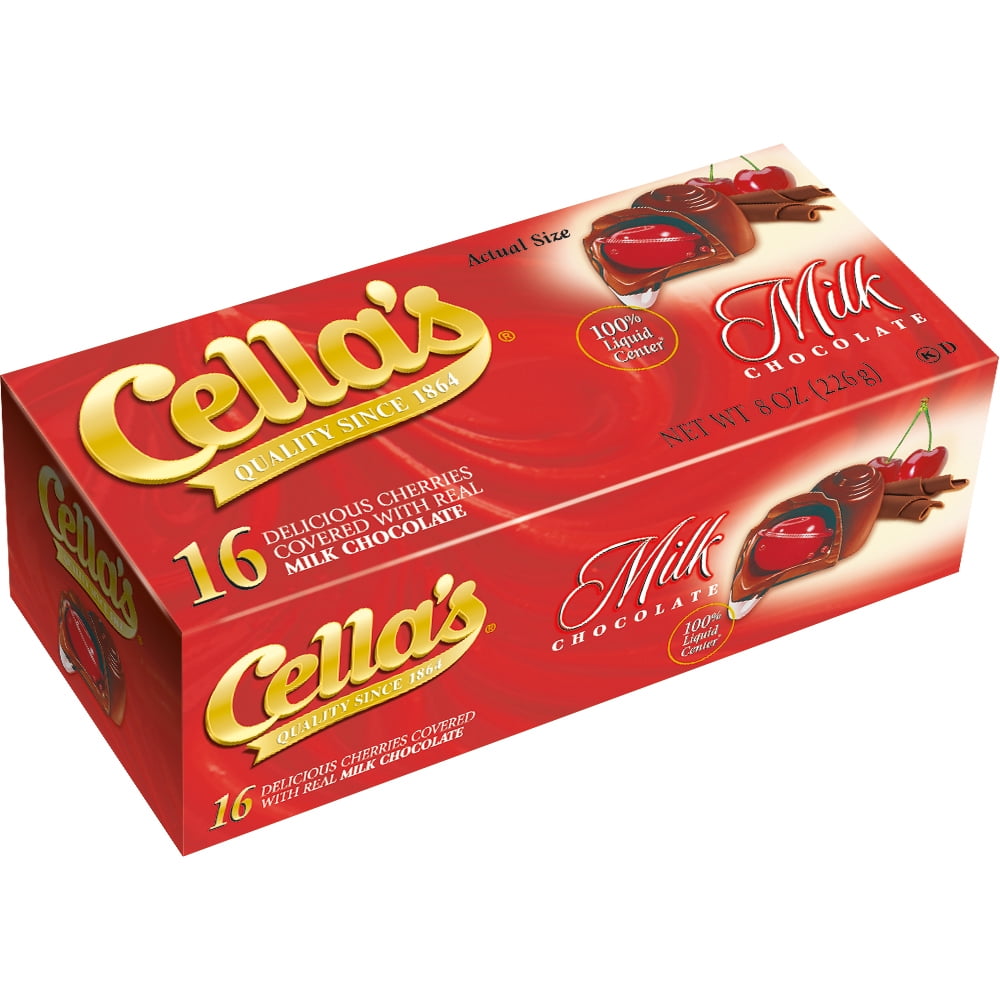 Cella's, Chocolate Covered Cherries, 8 oz, Peanut Free, Gluten Free, Contains Milk and Soy.