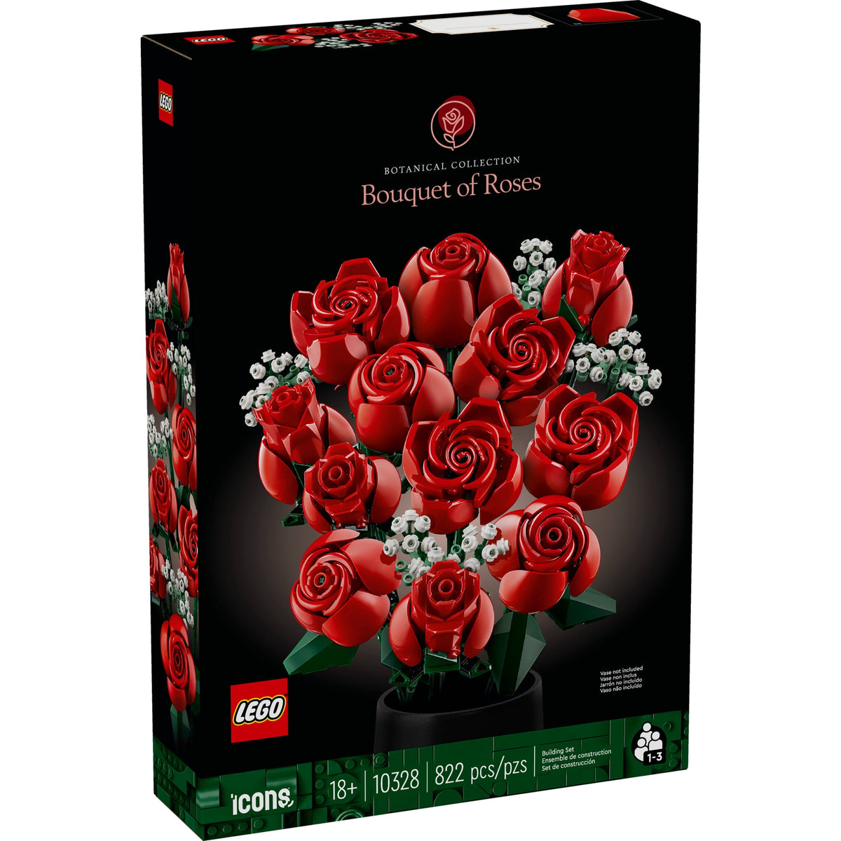 LEGO Botanicals Bouquet of Roses Artificial Flowers - Fake Red Roses Building Set for Adults, Ages 18+ - Wedding Decor for Table Display - Gift