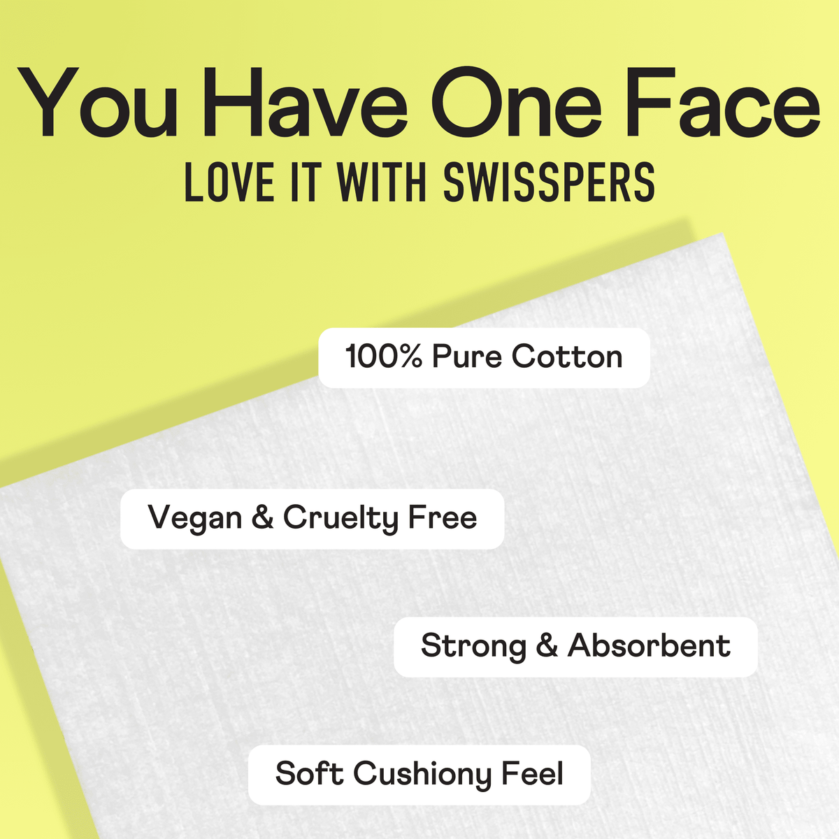 Swisspers Premium Ultra-Soft Cleansing 100% Pure Natural Cotton Pads, Larger & Thicker Rectangular Design, Strong, Absorbent, Versatile, Vegan
