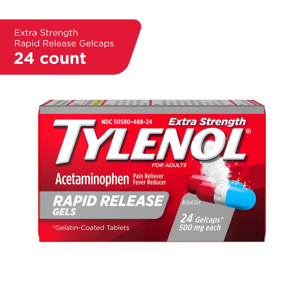 Tylenol Extra Strength Pain Relief Rapid Release Gels 500mg Acetaminophen, 24 Count