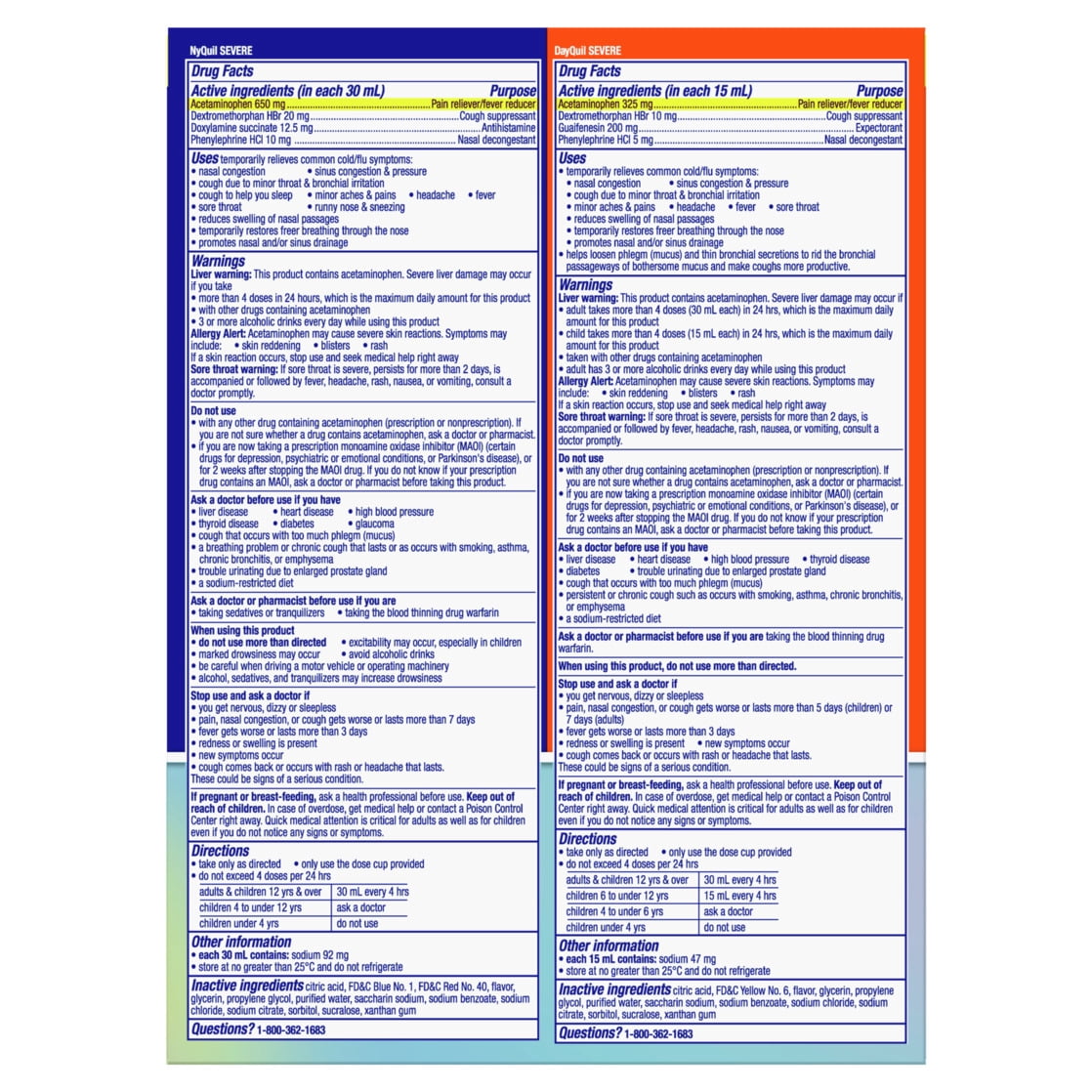Vicks DayQuil and NyQuil Severe Cold and Flu Liquid, Cold and Flu Medicine for Adults, 2x12 Fl oz