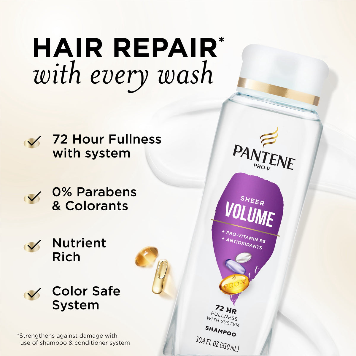 Pantene Pro-V Shampoo, Volume and Body, All Hair Types, 10.4 fl oz
