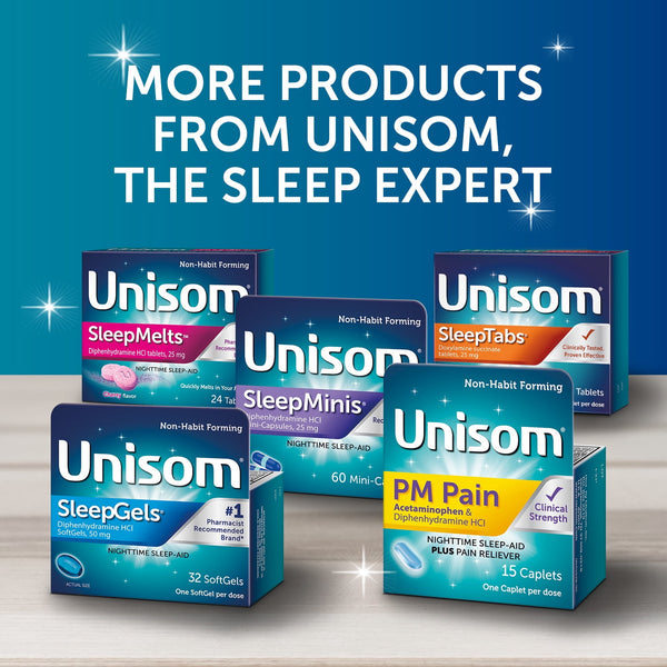 Unisom SleepGels Diphenhydramine HCL Softgel Sleeping Pills, Nighttime Sleep Aid, 50 mg, 60 Count
